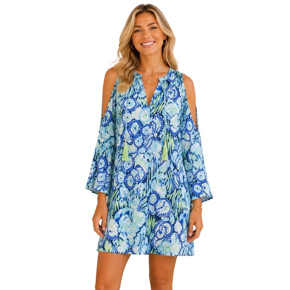 NWT Lilly Pulitzer Benicia Tunic Dress Indigo Sunset Swim Blue Floral Large